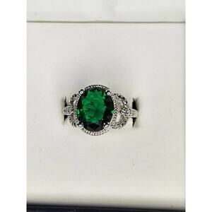 Premier Jewelry Ring Silver Costume Jewelry Green Jade Sz 6
